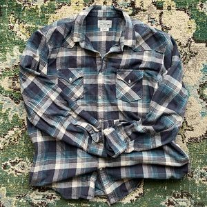 XXL Lucky Brand Western Flannel Plaid Shirt in Blue